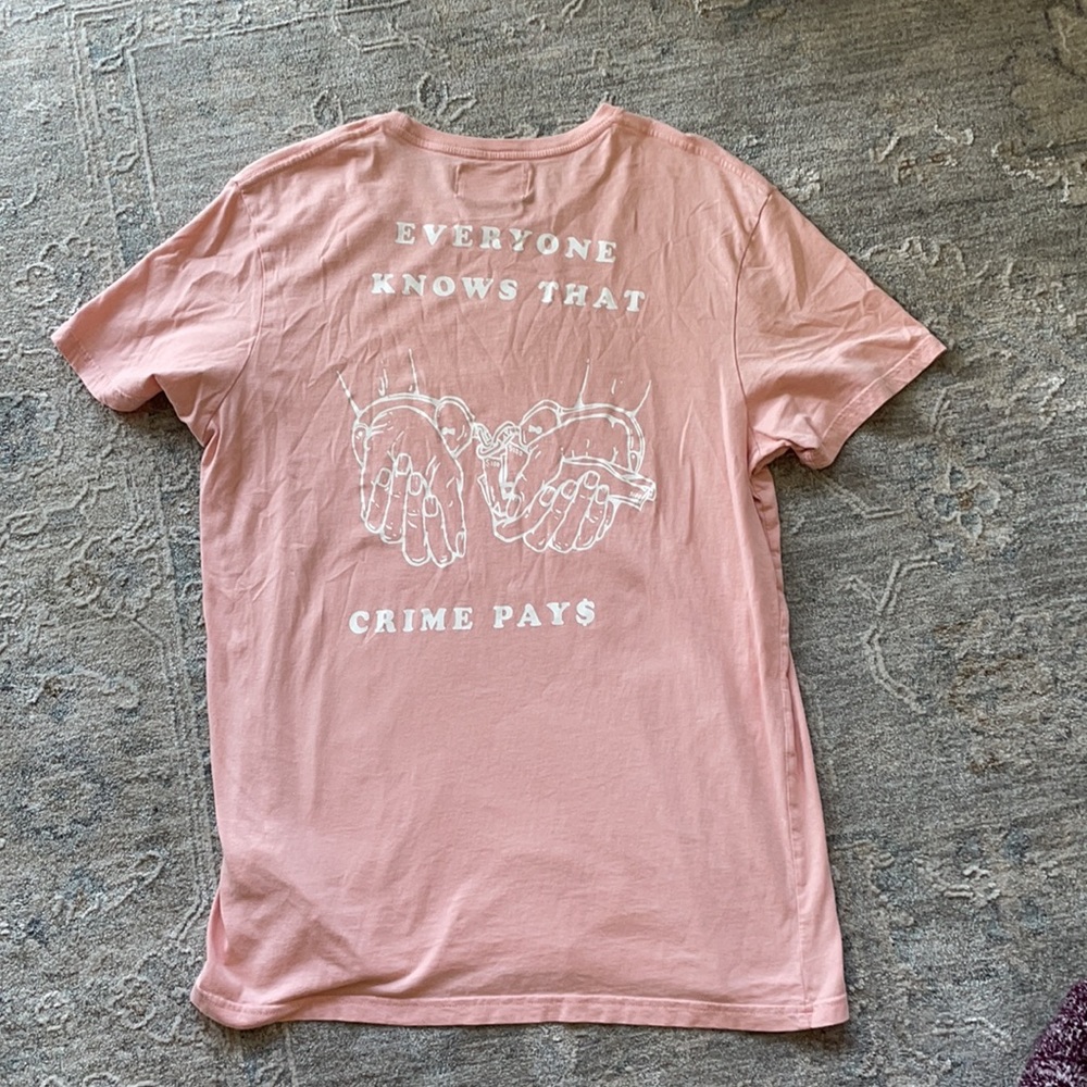 Men’s Cotton On Pink Graphic Tee “Crime Pays”